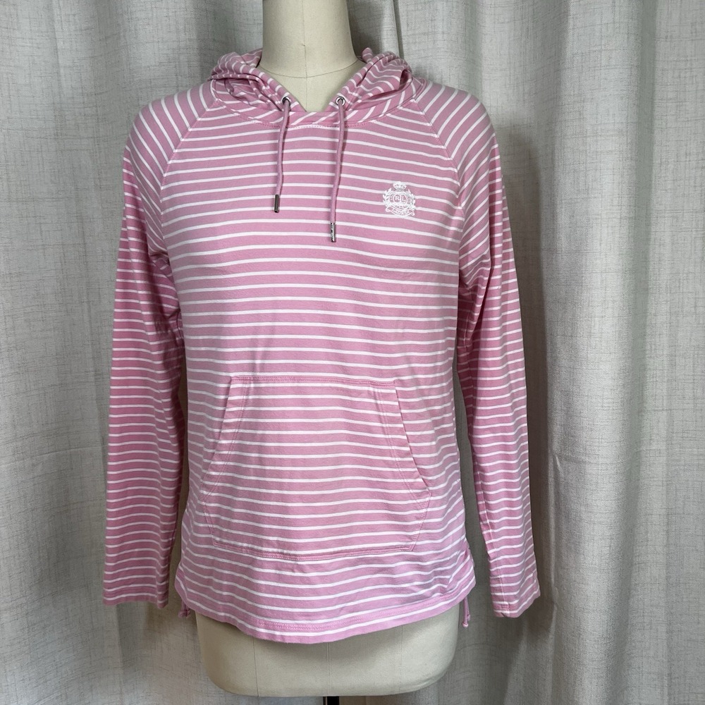 Lauren Ralph Lauren Active Hoodie Womens Large Pullover Pink White Stripes Crest